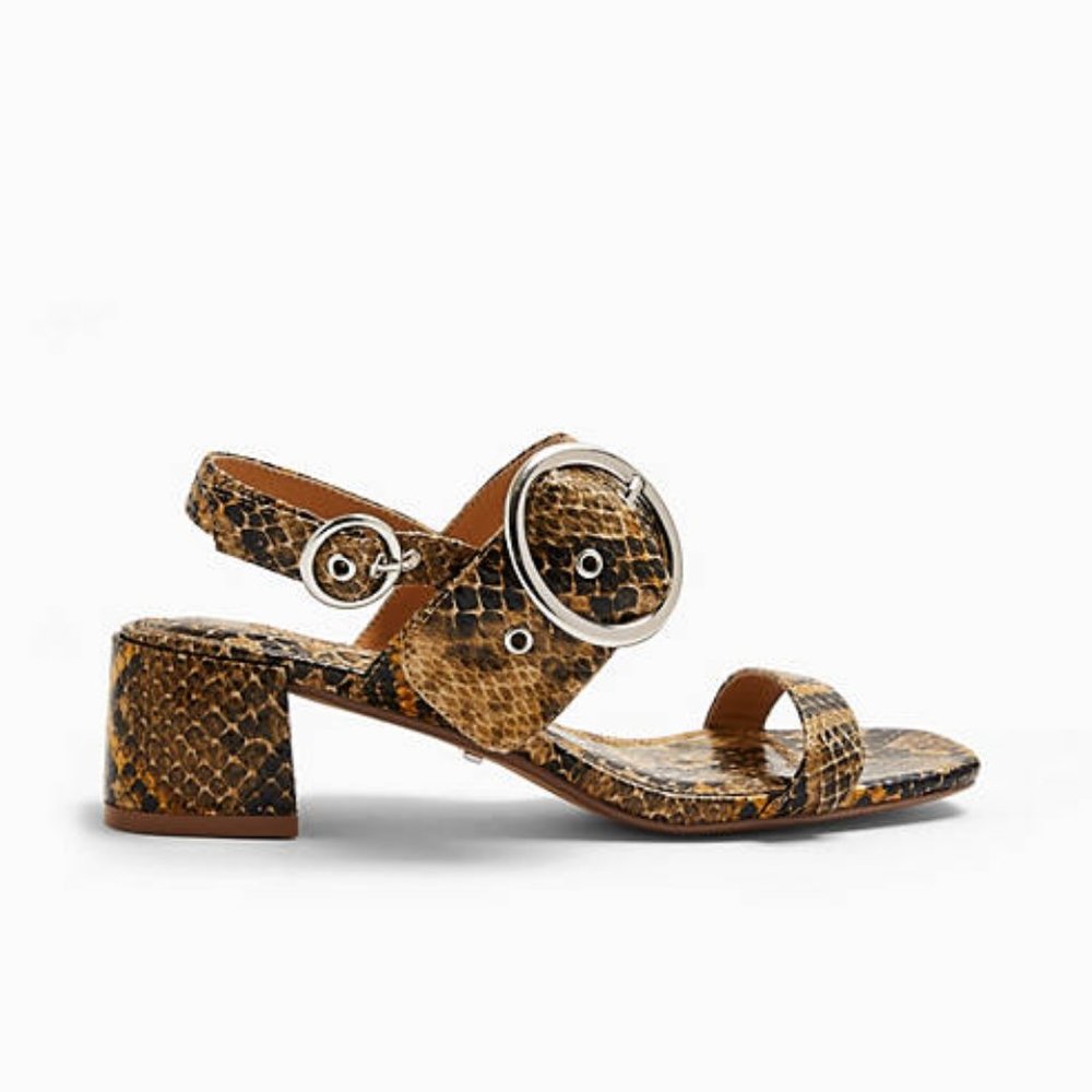 NEW Topshop snake print buckle block heel sandals